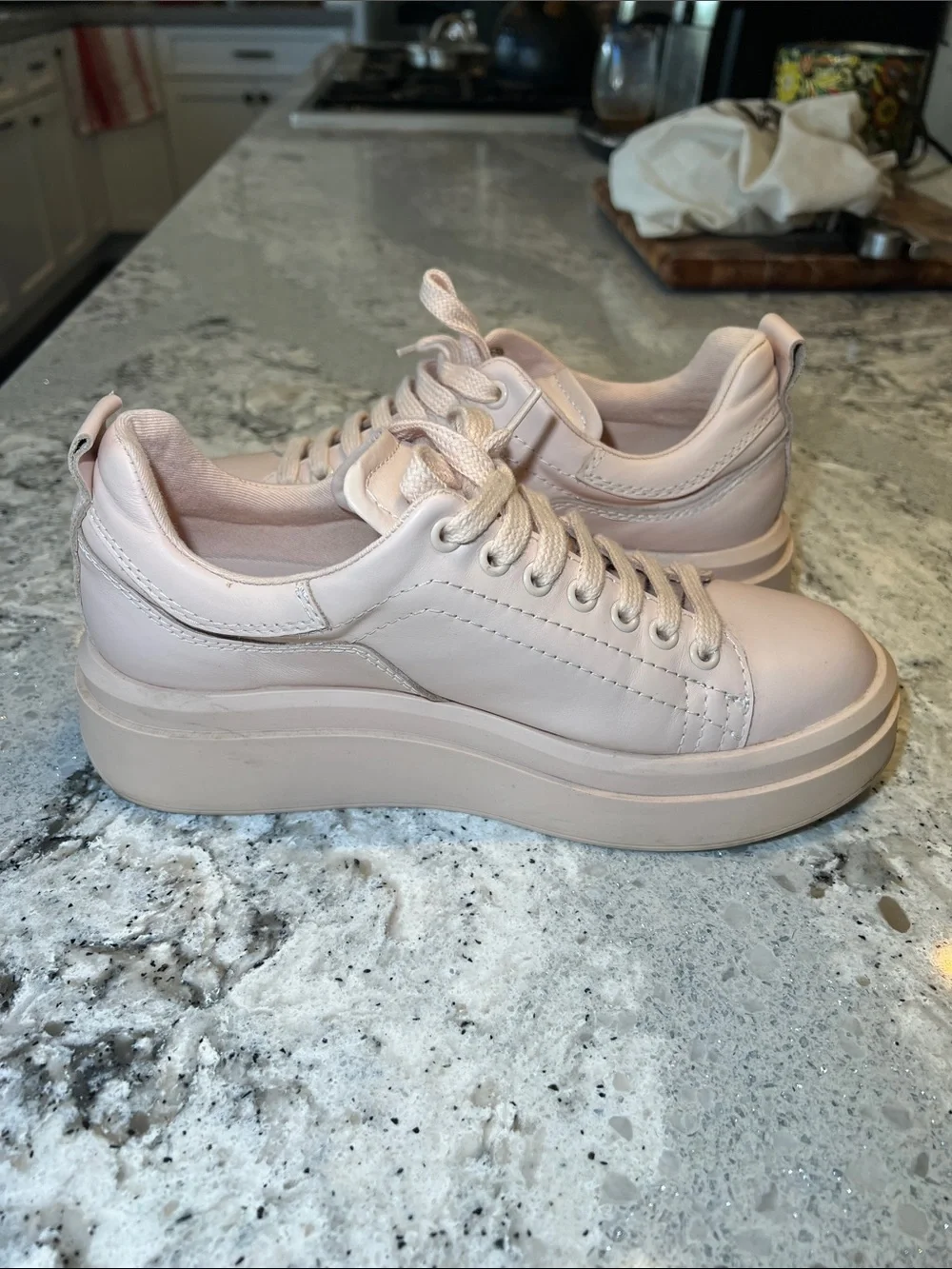 ZARA Pastel Pink Faux Leather Chunky Platform Sneakers Size 38 (US 7.5)